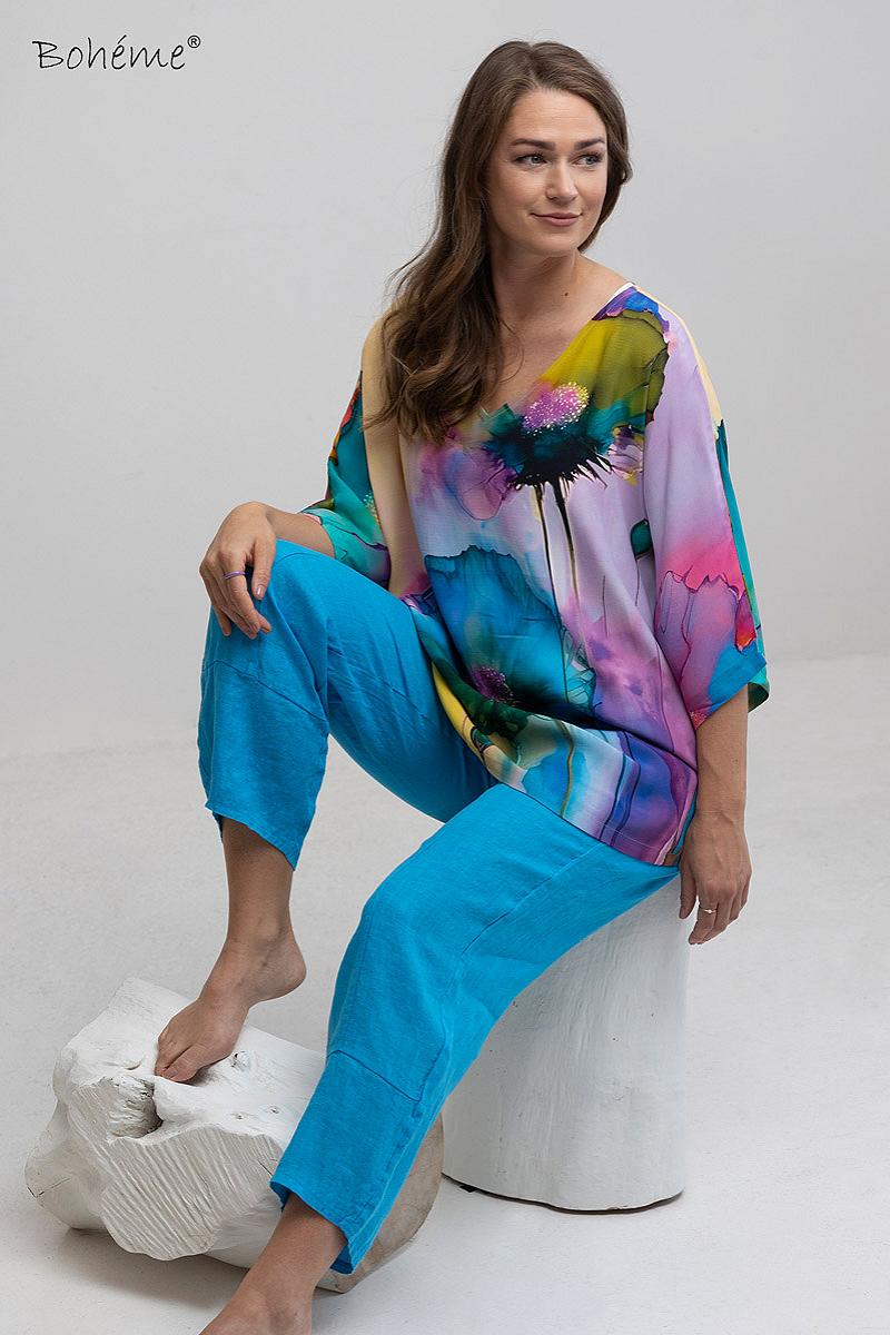 Top s.s. printed satin